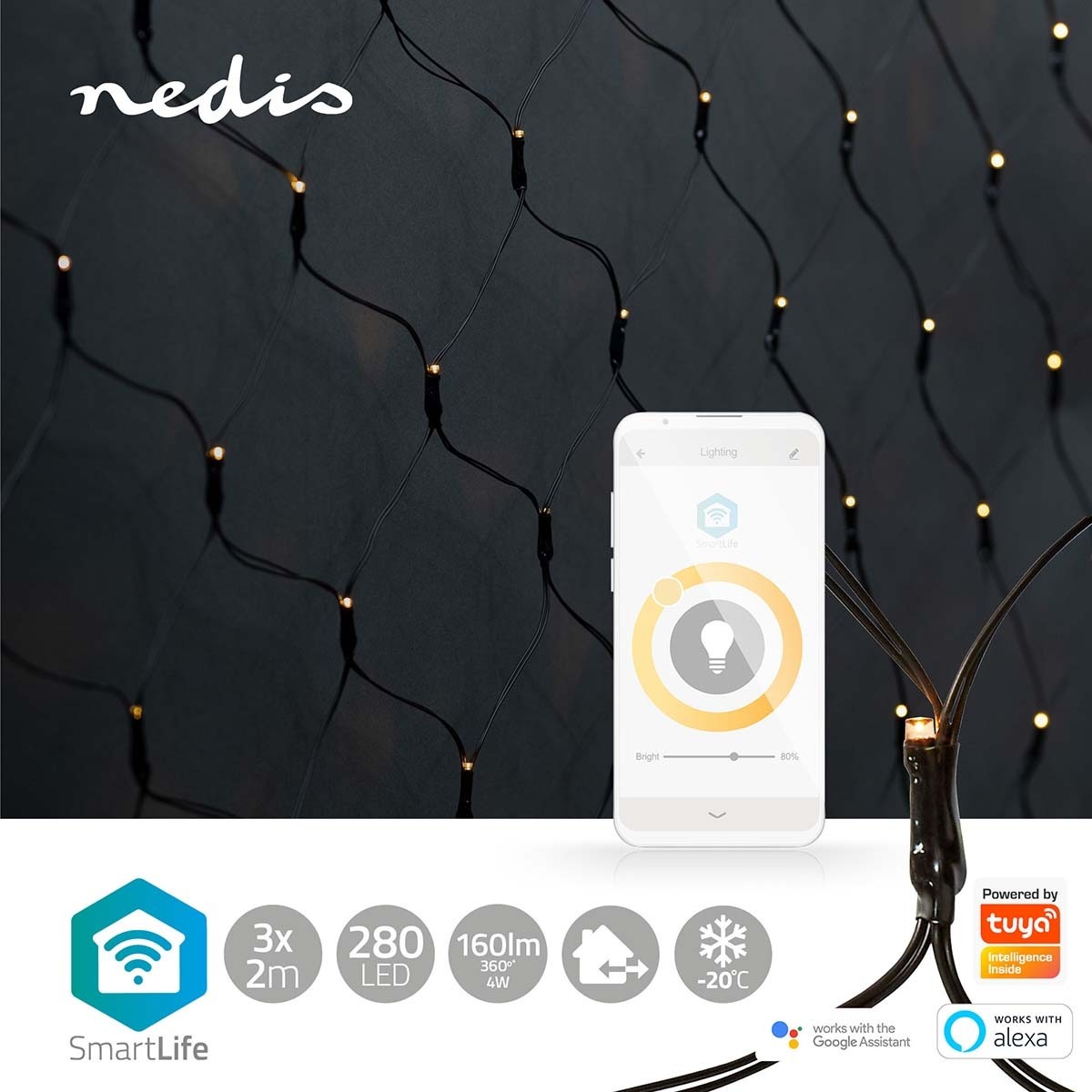 Nedis SmartLife Wi-Fi decoratief LED-lichtnet - 3x 2m - 280 LED's / warm-wit - Afbeelding 9