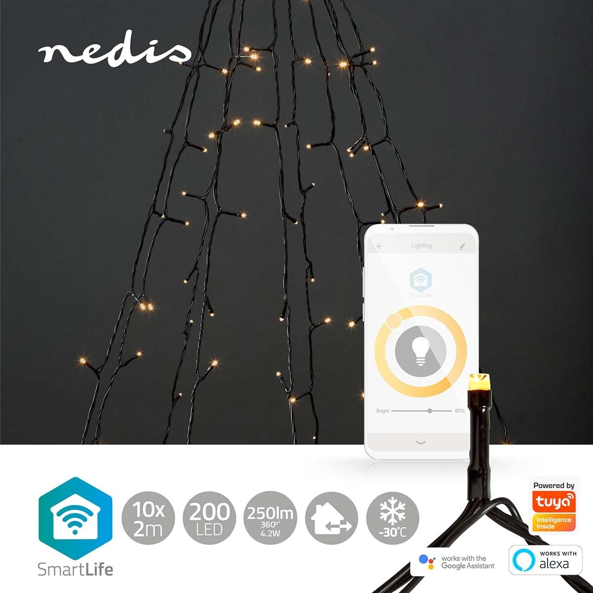 Nedis Smartlife Wi-Fi decoratieve LED-boomverlichting - 10x 2m - 200 LED's / warm-wit - Afbeelding 7