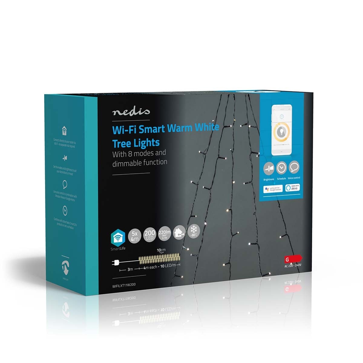 Nedis Smartlife Wi-Fi decoratieve LED-boomverlichting - 5x 4m - 200 LED's / warm-wit - Afbeelding 8