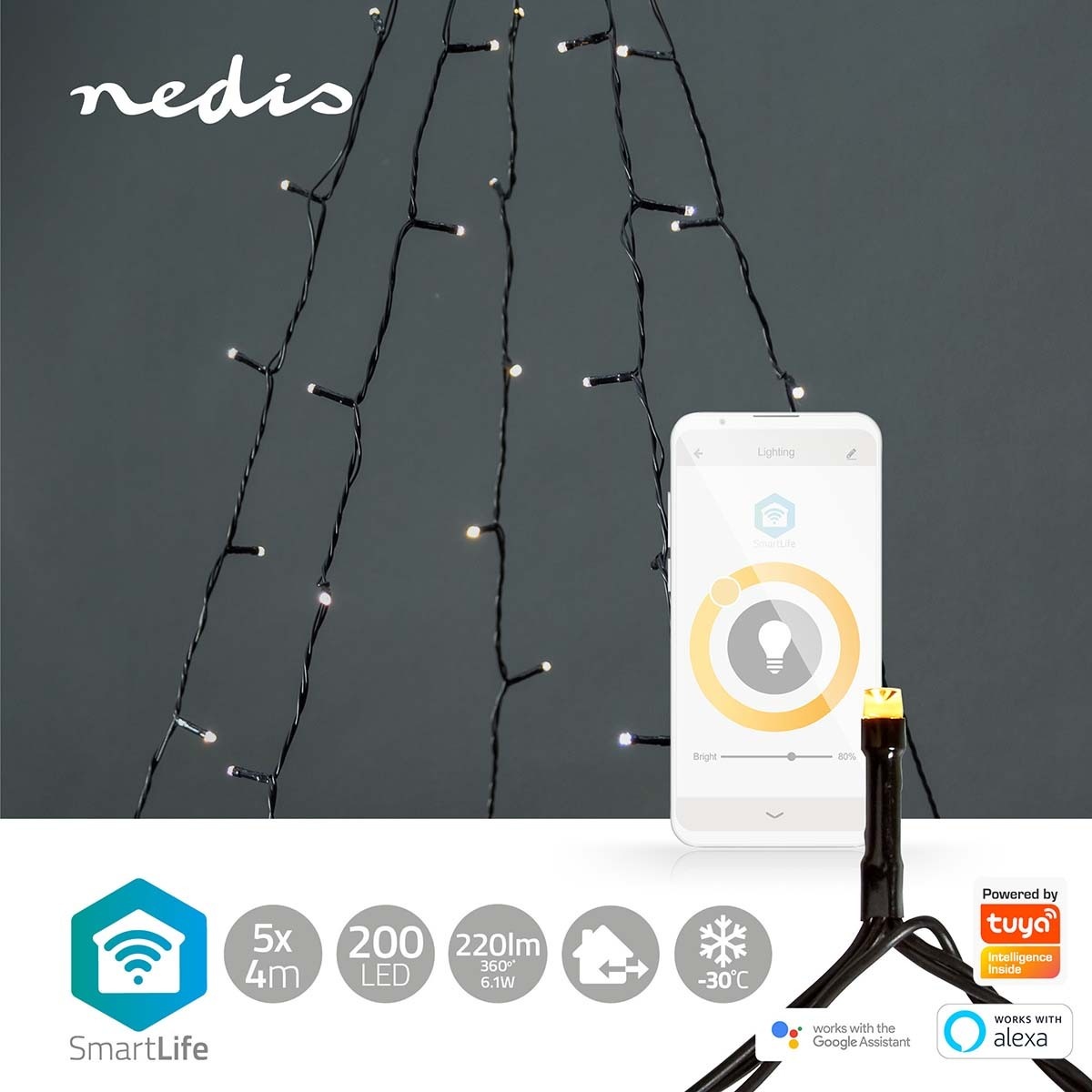 Nedis Smartlife Wi-Fi decoratieve LED-boomverlichting - 5x 4m - 200 LED's / warm-wit - Afbeelding 9