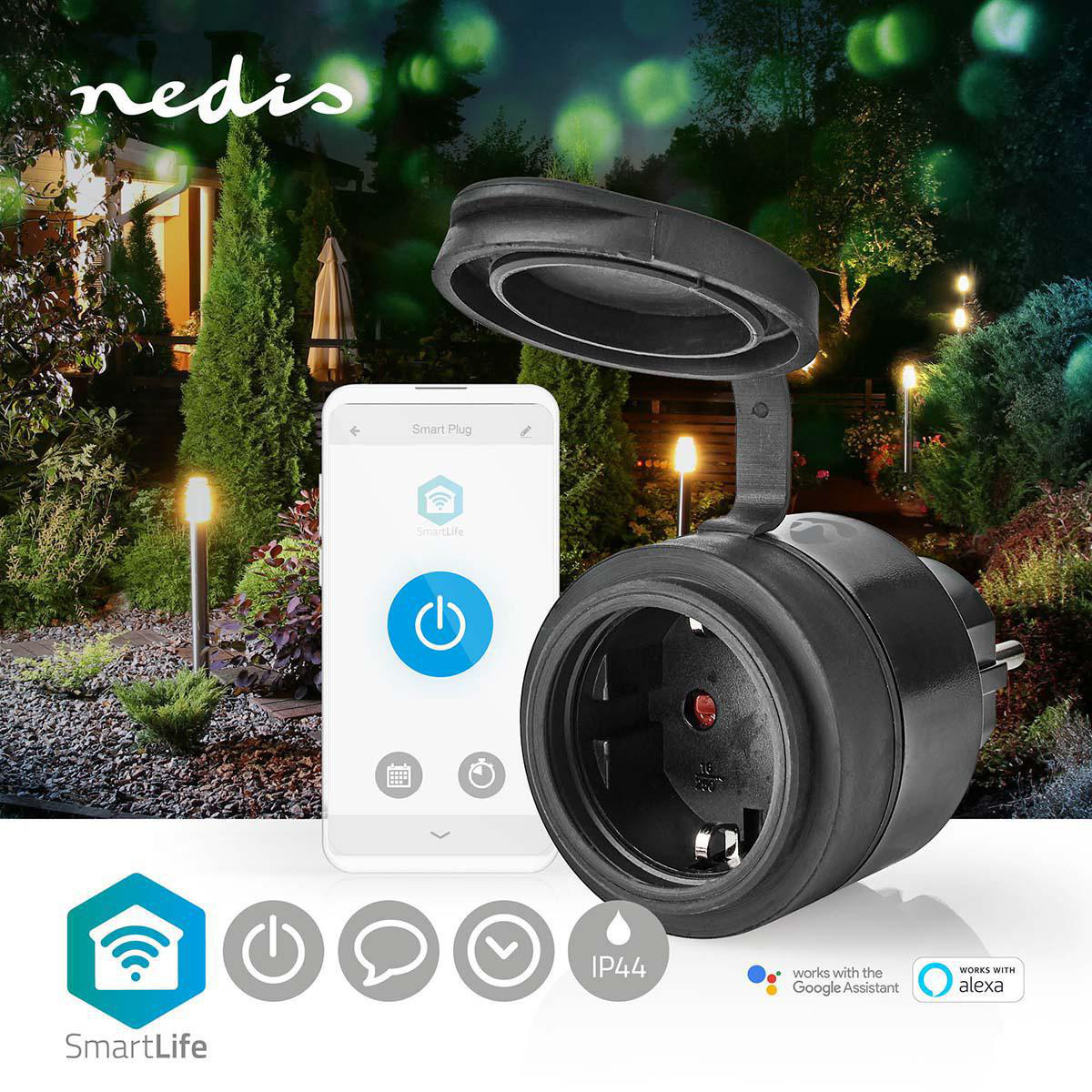 Nedis SmartLife Wi-Fi smart plug voor buiten (IP44) en schakelaar - 1 contact - max. 16A / zwart - Afbeelding 9