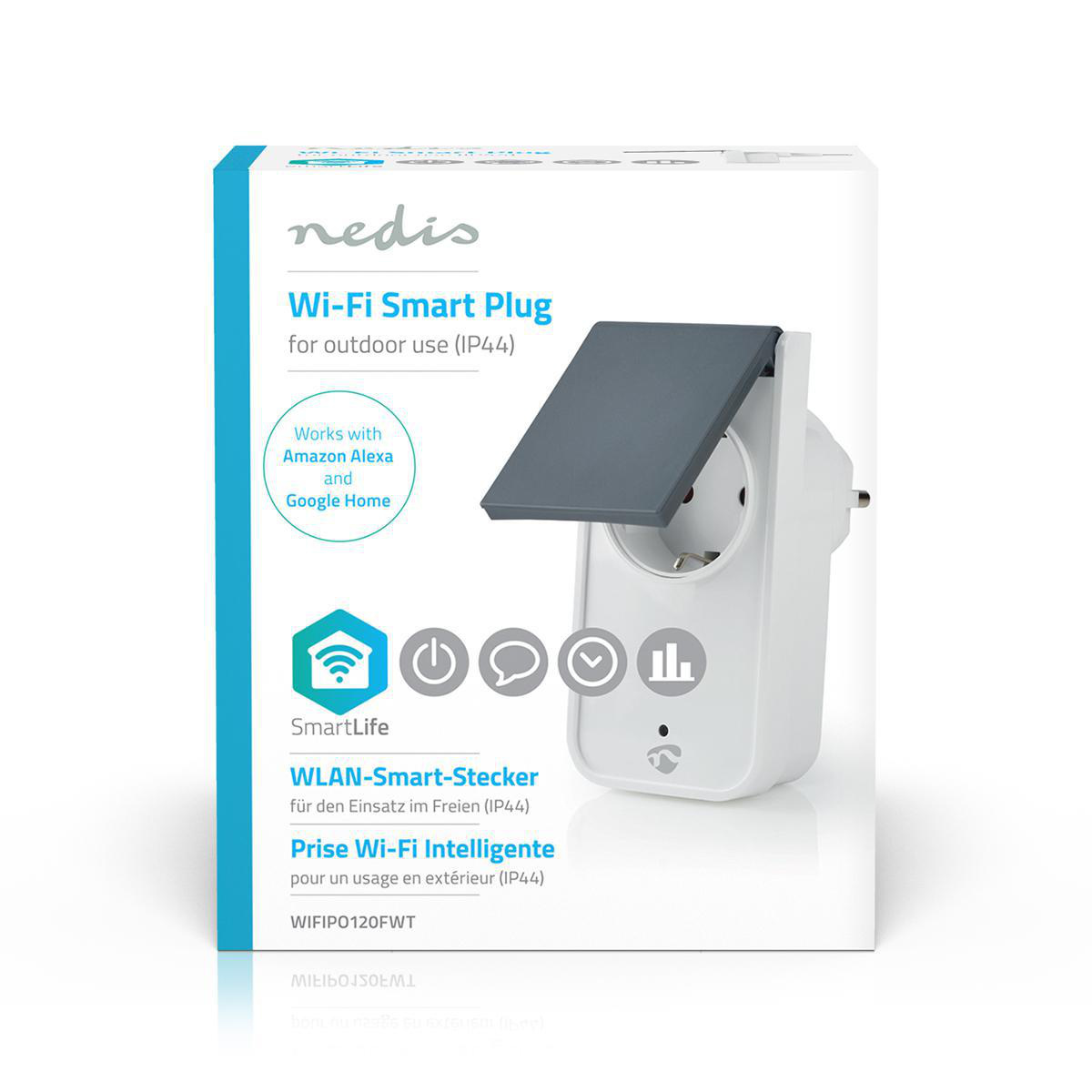 Nedis SmartLife Wi-Fi smart plug voor buiten (IP44) met stroommeter en schakelaar - 1 contact - max. 16A / wit - Afbeelding 7
