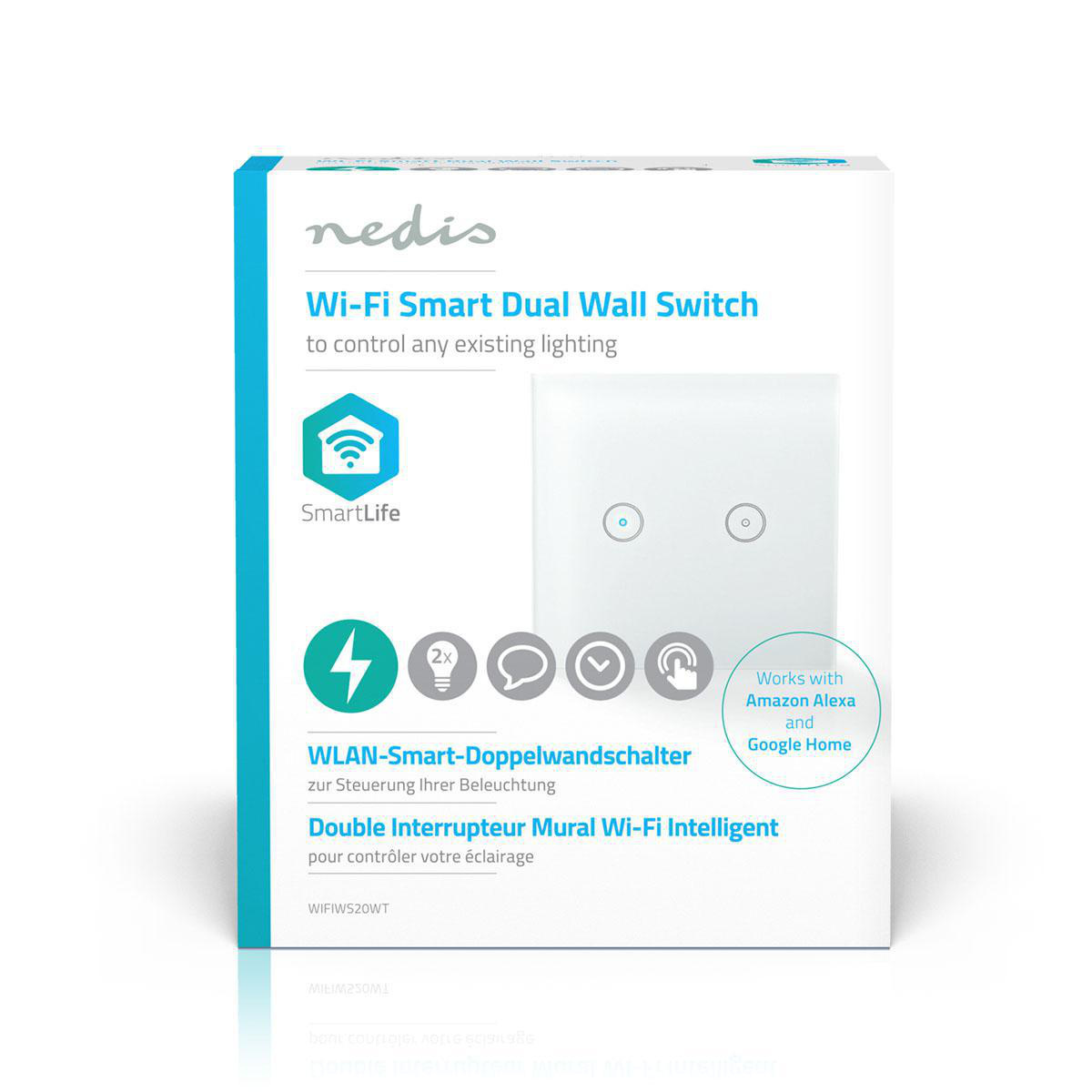 SmartLife Wandschakelaar | Wi-Fi | Duaal | Muurmontage | 1000 W | Android™ / IOS | Glas | Wit - Afbeelding 2