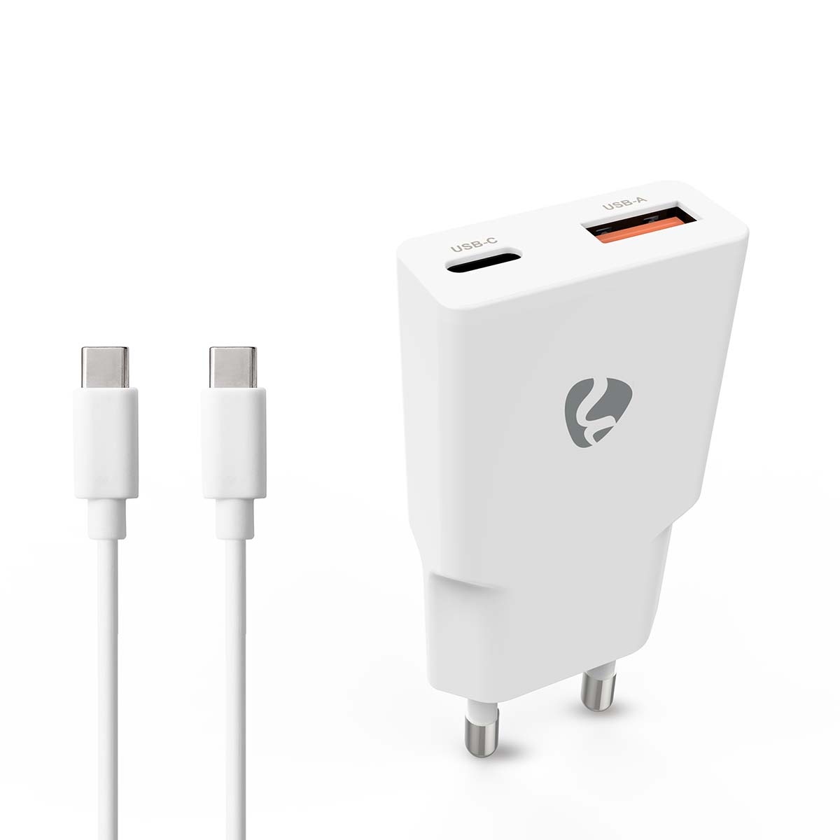 Nedis USB lader | USB-C PD en USB-A QC | incl. USB-C kabel | GaN | 20W | wit