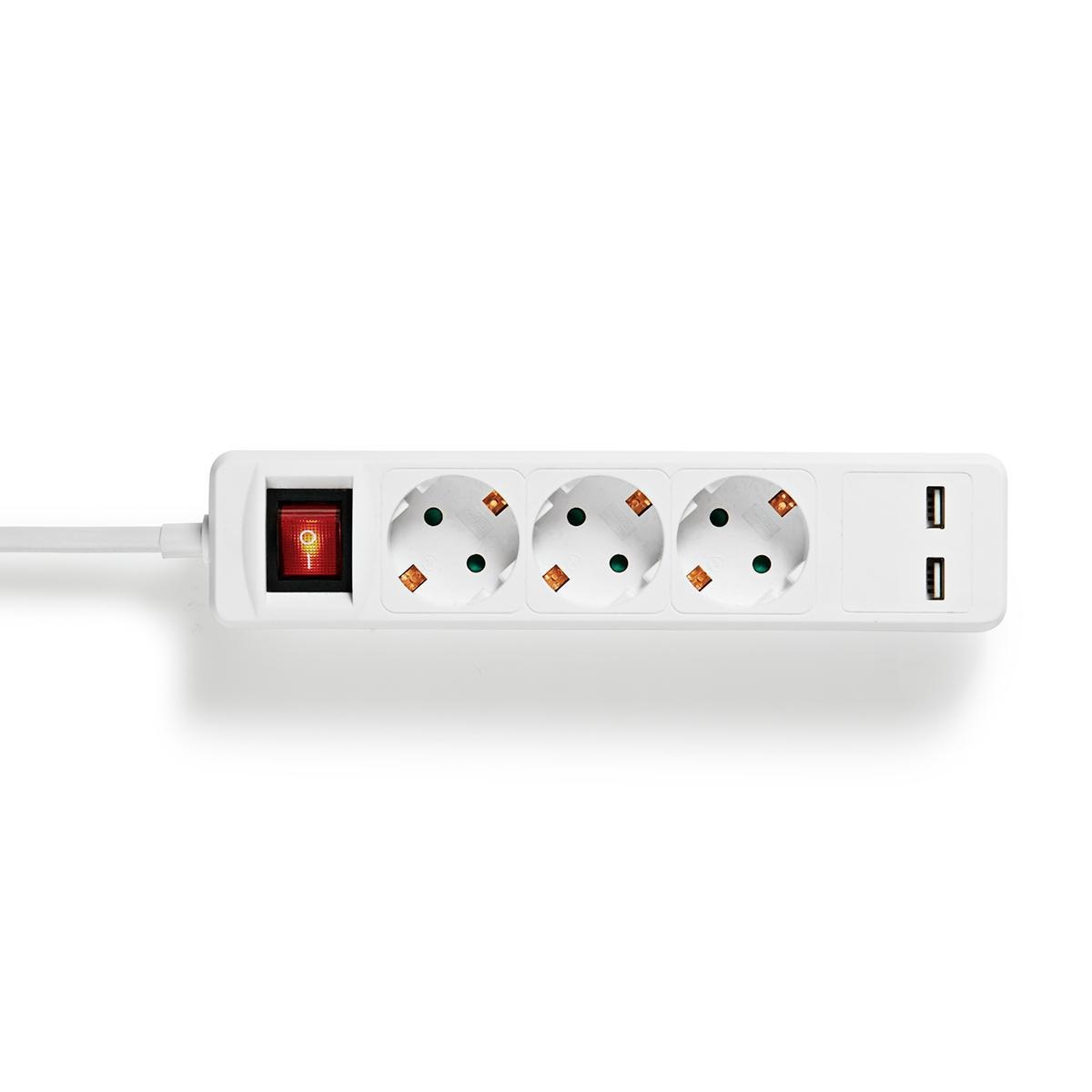 Nedis stekkerdoos | 3 contacten | 2x USB-A | schakelaar | 1,5 meter