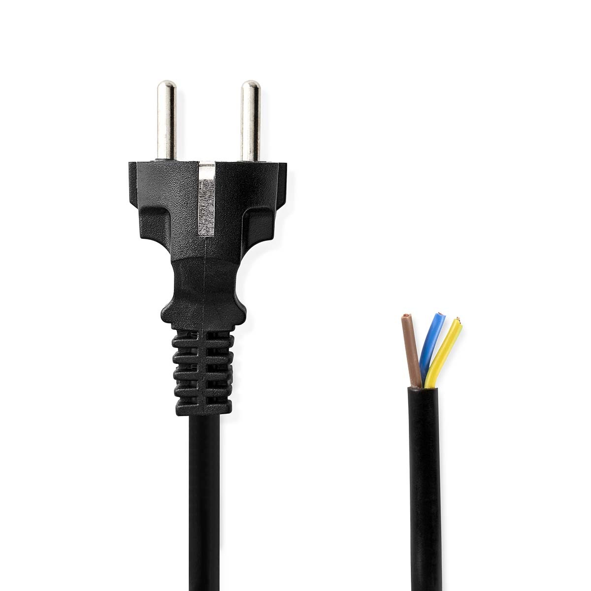 CEE 7/7 recht - 3-aderig open eind stroomkabel | 3x 1,50mm (rubber) | zwart | 3 meter