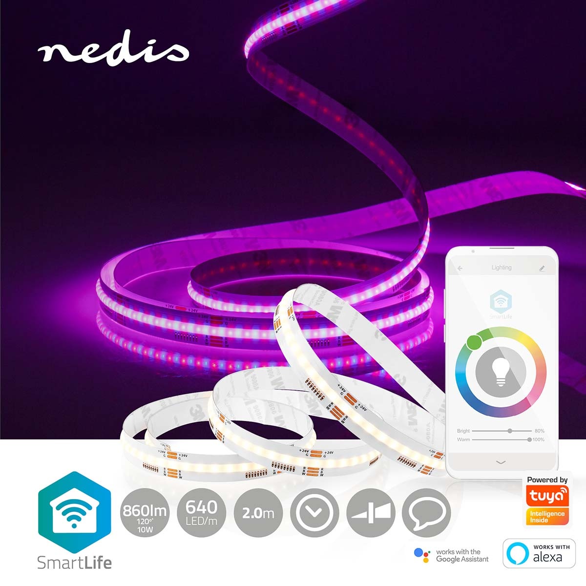Nedis SmartLife LED-strip | COB | Wi-Fi | RGB + warm/koel-wit | IP20 | 2 meter - Afbeelding 7