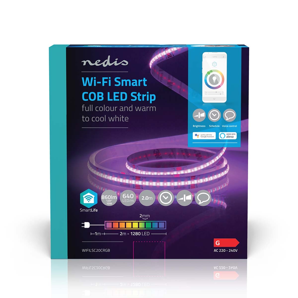 Nedis SmartLife LED-strip | COB | Wi-Fi | RGB + warm/koel-wit | IP20 | 2 meter - Afbeelding 9