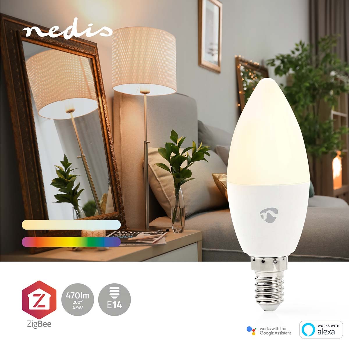 Nedis SmartLife Zigbee LED-lamp | RGB + warm tot koel wit | E14 | C37 | 4,9W - Afbeelding 5