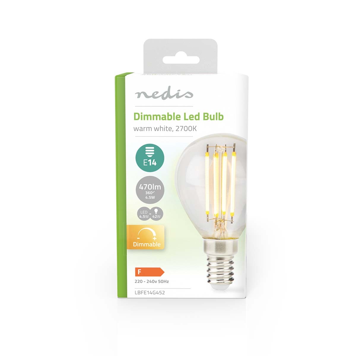 Nedis LED-filamentlamp | warm wit | dimbaar | E14 | G45 | 4,5W - Afbeelding 3