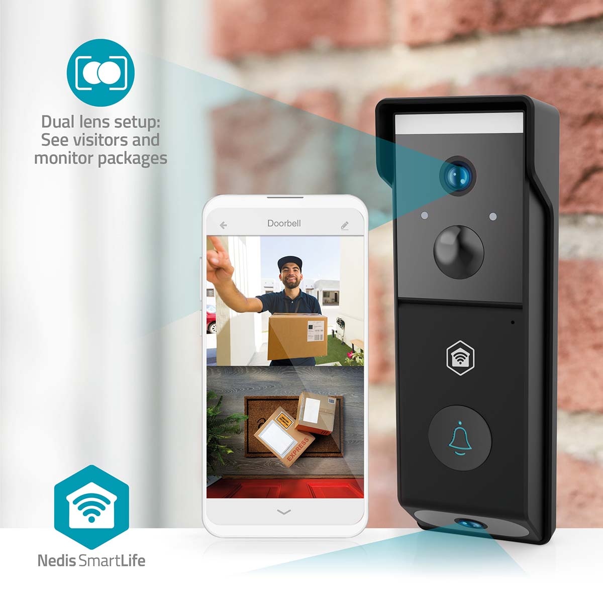 Nedis SmartLife videodeurbel met gong | 2 camera's | batterijvoeding | Wi-Fi | Full HD 1080p - Afbeelding 6