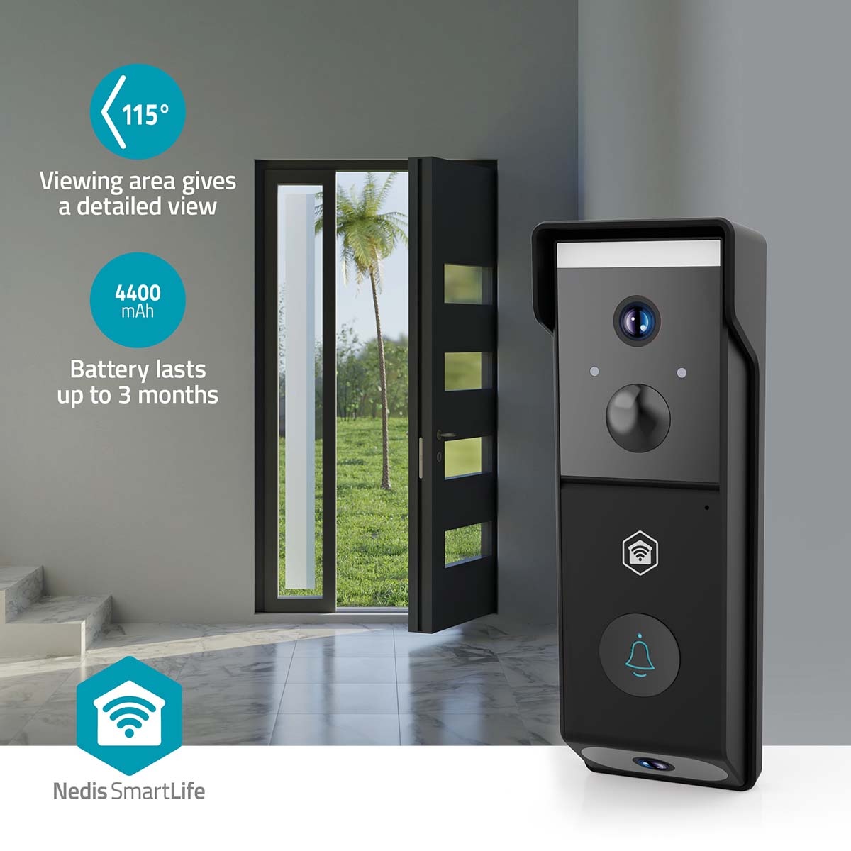 Nedis SmartLife videodeurbel met gong | 2 camera's | batterijvoeding | Wi-Fi | Full HD 1080p - Afbeelding 7