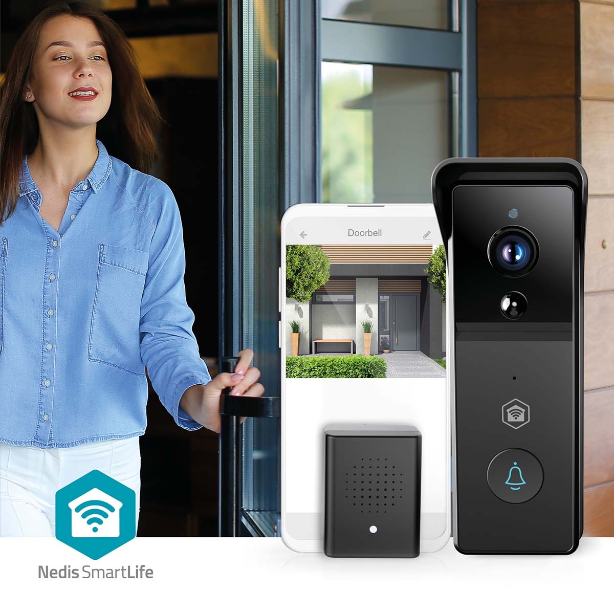 Nedis SmartLife videodeurbel met gong | batterijvoeding | Wi-Fi | 3MP Full HD 1296p - Afbeelding 6
