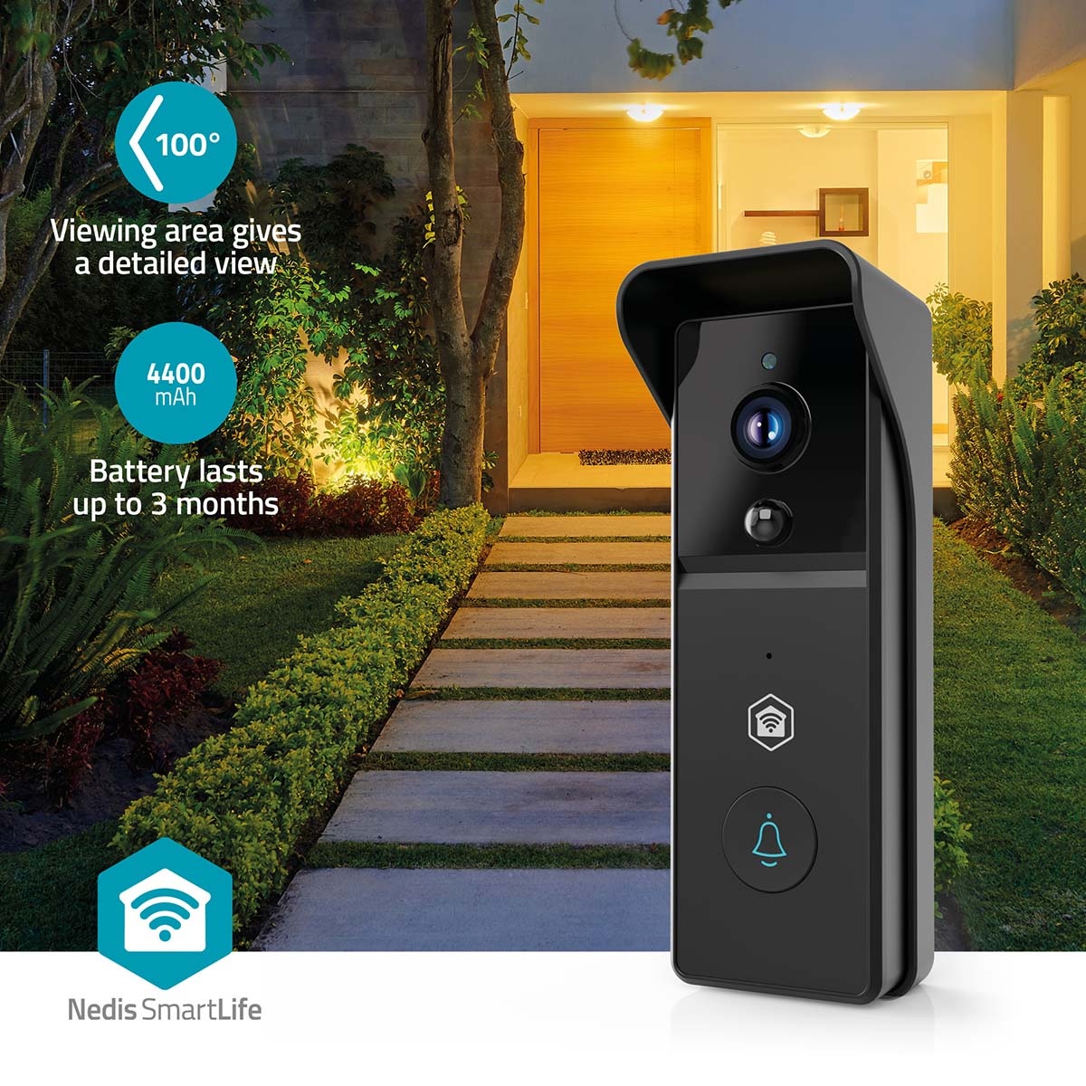 Nedis SmartLife videodeurbel met gong | batterijvoeding | Wi-Fi | 3MP Full HD 1296p - Afbeelding 8