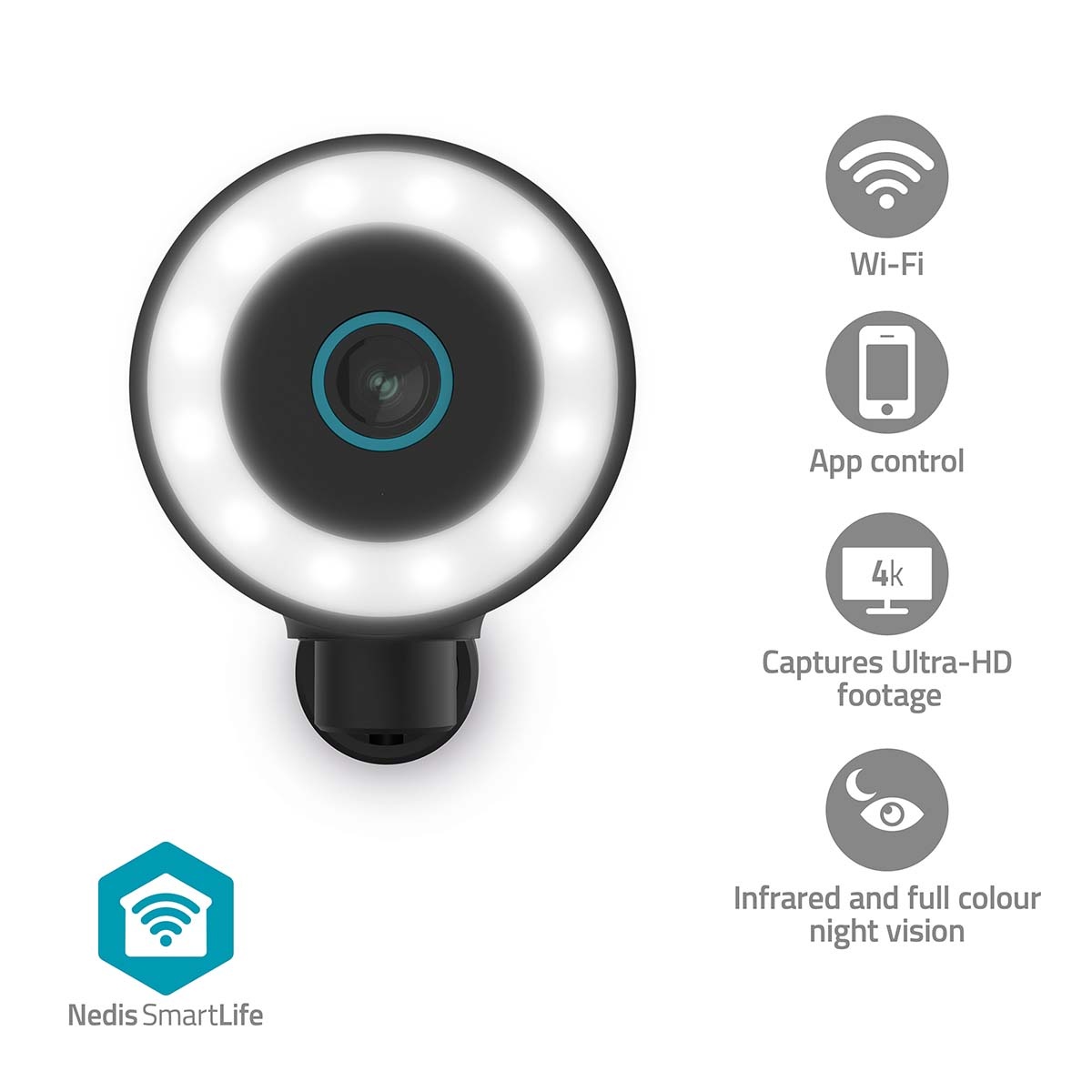 Nedis SmartLife outdoor camera met spotlight | USB-voeding | draaibaar | Wi-Fi | 4K - Afbeelding 4