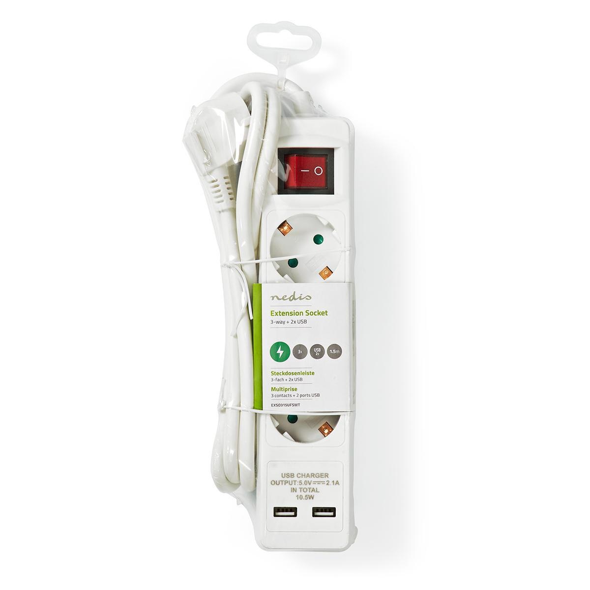 Nedis stekkerdoos | 3 contacten | 2x USB-A | schakelaar | 1,5 meter - Afbeelding 3