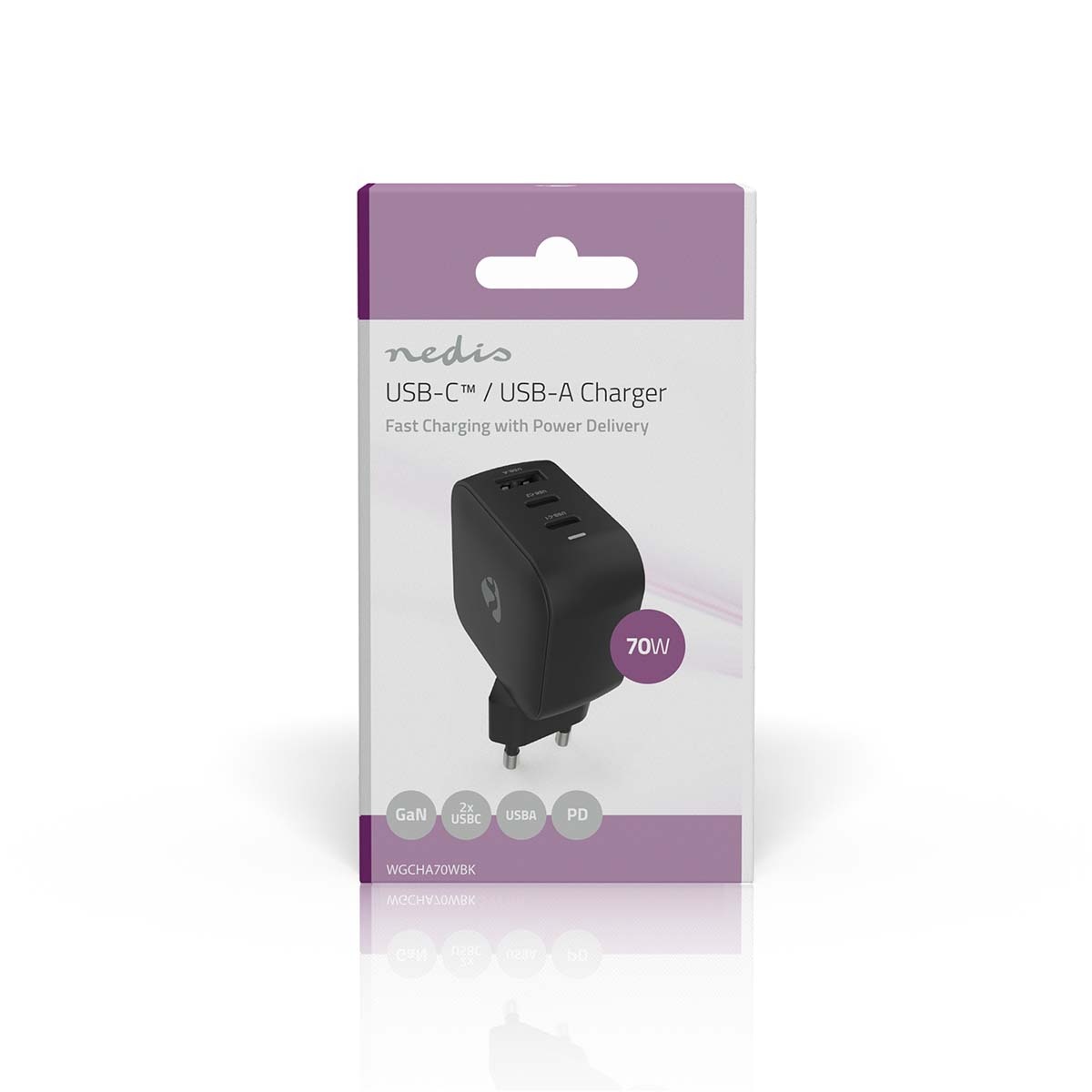 Nedis USB lader | 2x USB-C PD en 1x USB-A QC | GaN | 70W | zwart - Afbeelding 5