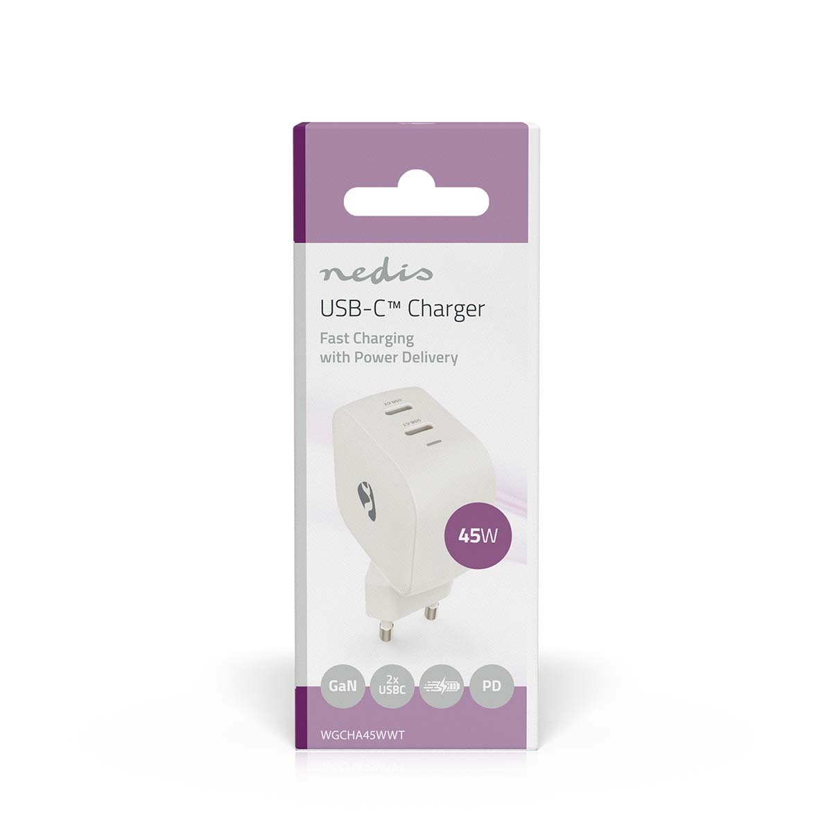 Nedis USB lader | 2x USB-C PD | GaN | 45W | wit - Afbeelding 5
