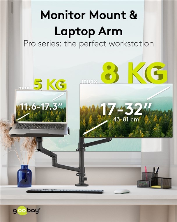 Goobay Pro bureaubeugel voor monitoren tot 32 inch en notebooks tot 17,3 inch | full motion - Afbeelding 2