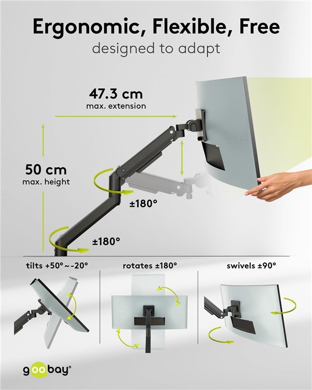 Goobay bureaubeugel voor 1 monitor tot 49 inch | interactief - Afbeelding 3