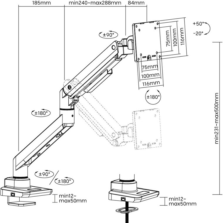 Goobay bureaubeugel voor 1 monitor tot 49 inch | interactief - Afbeelding 9