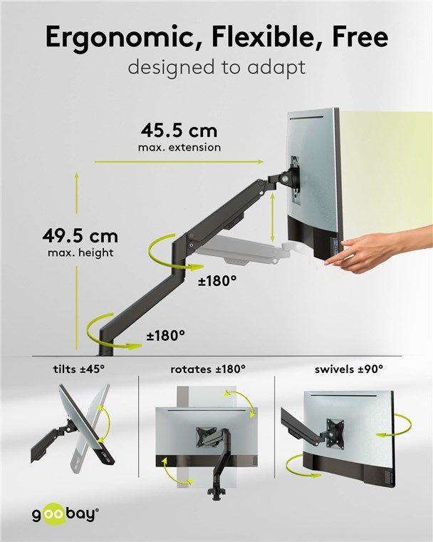 Goobay Pro bureaubeugel voor 1 monitor tot 32 inch | interactief - Afbeelding 3