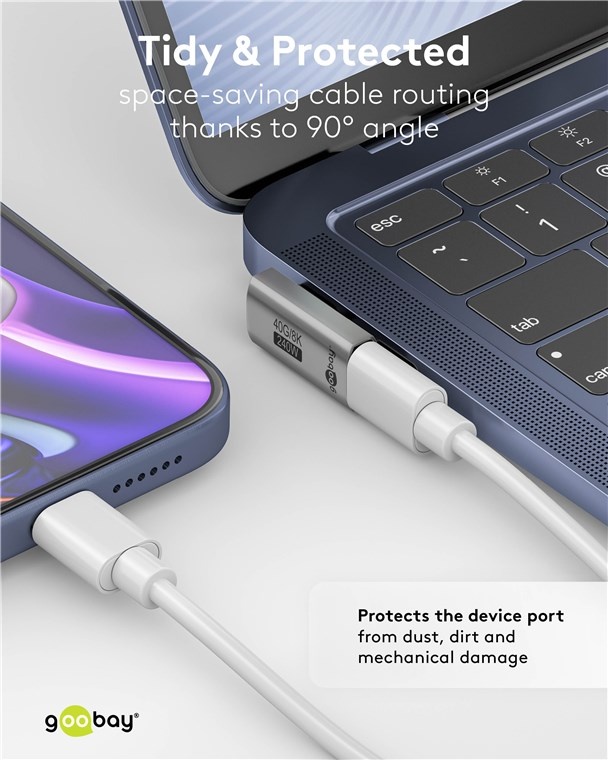 Goobay USB-C haakse adapter | links/rechts (gedraaid) | USB4 40 Gbps | PD 240W | 8K 60Hz | aluminium - Afbeelding 4
