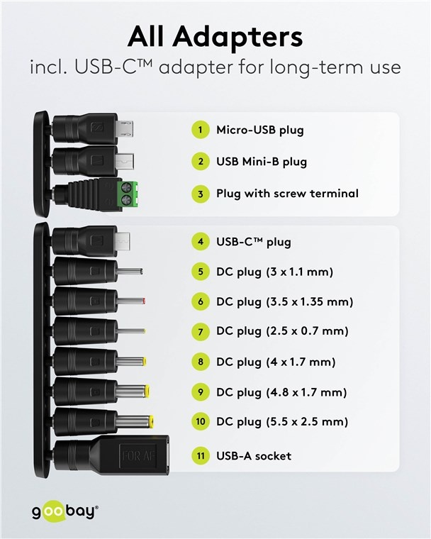 Goobay universele voedingsadapter | 3-12V | 27W | 11 pluggen | 1,8 meter - Afbeelding 3
