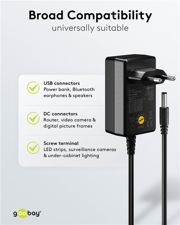 Goobay universele voedingsadapter | 3-12V | 27W | 11 pluggen | 1,8 meter - Afbeelding 6
