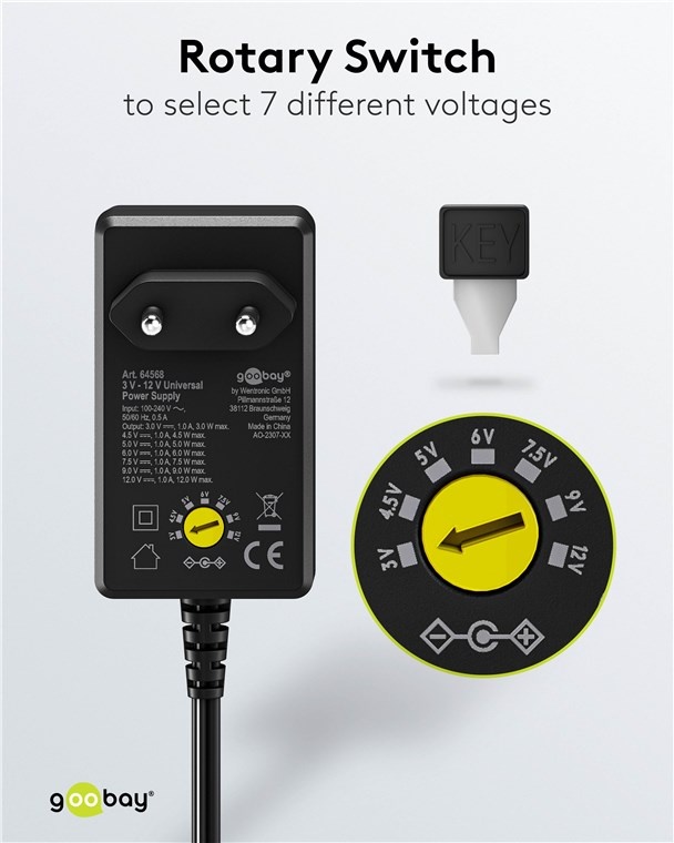 Goobay universele voedingsadapter | 3-12V | 12W | 11 pluggen | 1,8 meter - Afbeelding 5