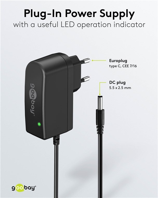 Goobay voedingsadapter | 12V DC | 1A | 12W | 5,5 x 2,5mm | 1,8 meter - Afbeelding 4