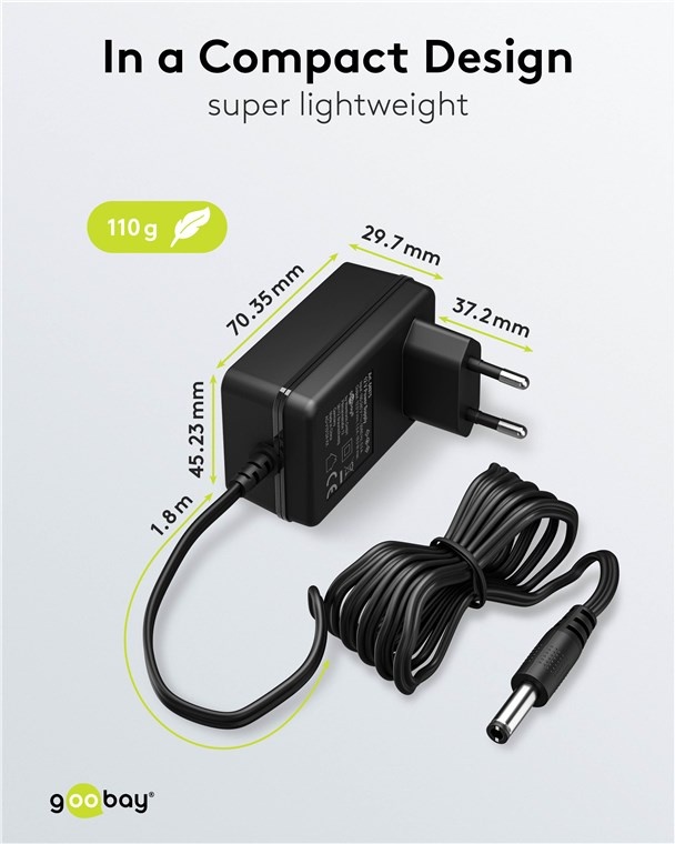 Goobay voedingsadapter | 12V DC | 1,5A | 18W | 5,5 x 2,1mm | 1,8 meter - Afbeelding 3