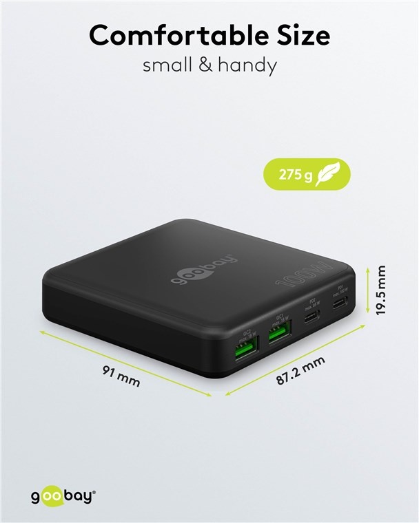 Goobay USB lader | 2x USB-C PD en 2x USB-A QC | GaN | 100W | zwart - Afbeelding 3