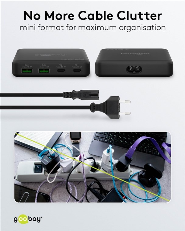 Goobay USB lader | 2x USB-C PD en 2x USB-A QC | GaN | 65W | zwart - Afbeelding 6