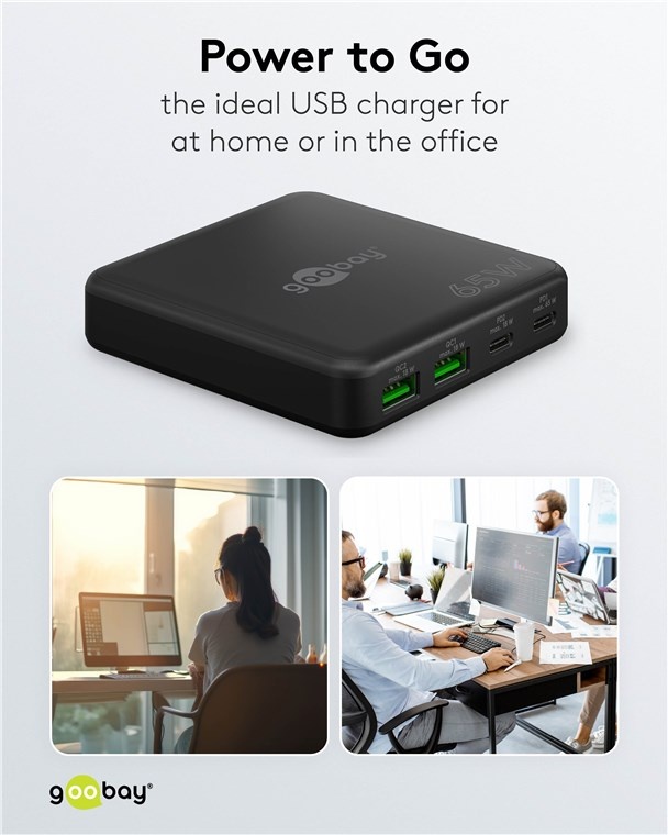 Goobay USB lader | 2x USB-C PD en 2x USB-A QC | GaN | 65W | zwart - Afbeelding 9