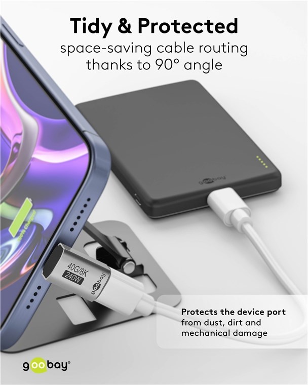 Goobay USB-C haakse adapter | boven/beneden (kort) | USB4 40 Gbps | PD 240W | 8K 60Hz | aluminium - Afbeelding 4