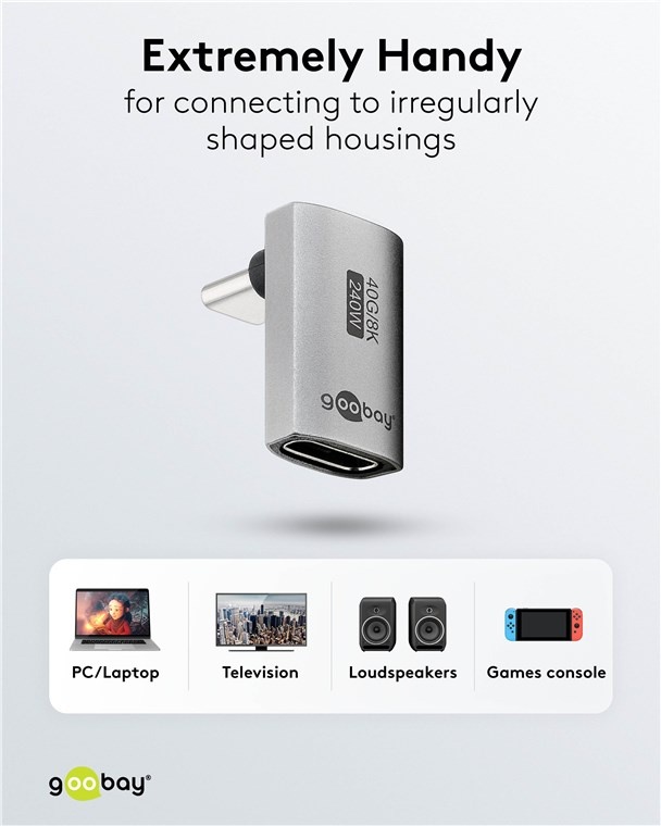 Goobay USB-C haakse adapter | boven/beneden (kort) | USB4 40 Gbps | PD 240W | 8K 60Hz | aluminium - Afbeelding 6