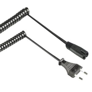Stroomkabel | Euro Male | IEC-320-C7 | Recht | Recht | Vernikkeld | 2.00 m | Gekruld | PVC | Zwart | Label