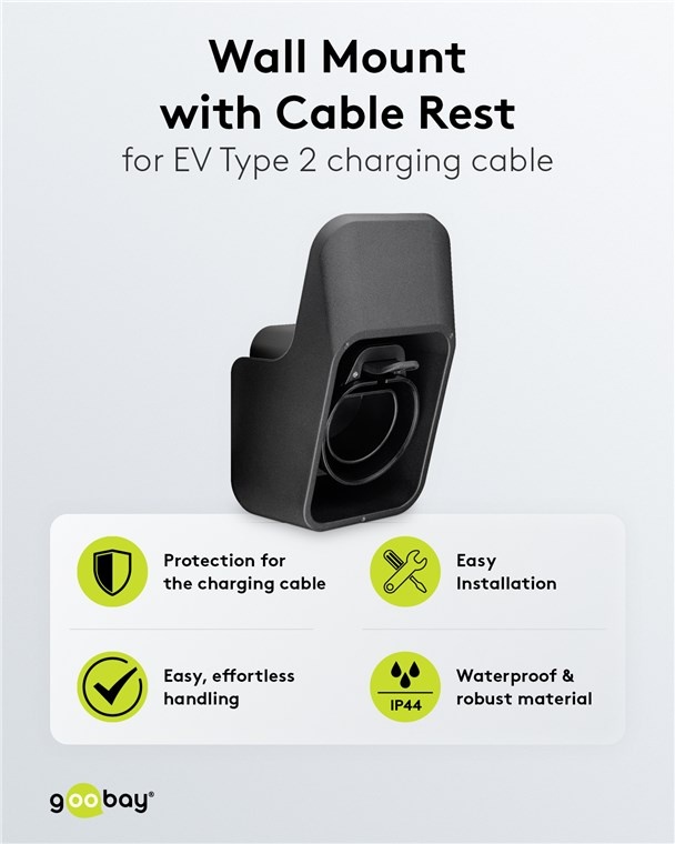 Goobay wandbeugel met kabelhouder voor EV Type 2 oplaadkabel en connector - Afbeelding 2