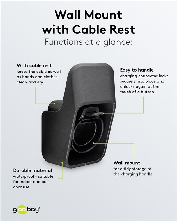 Goobay wandbeugel met kabelhouder voor EV Type 2 oplaadkabel en connector - Afbeelding 4