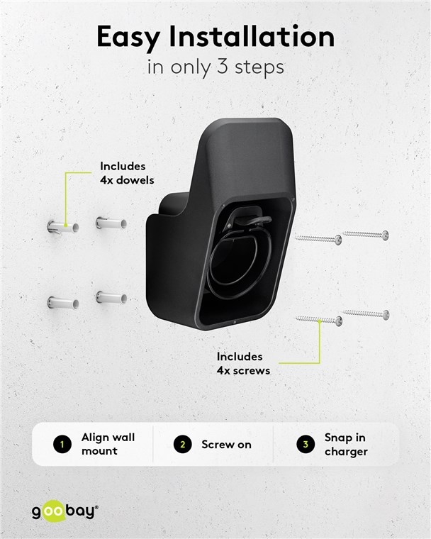 Goobay wandbeugel met kabelhouder voor EV Type 2 oplaadkabel en connector - Afbeelding 5