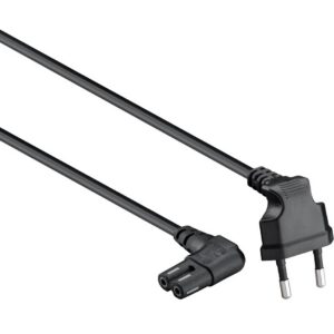 Stroomkabel | Euro Male | IEC-320-C7 | Gehoekt | Links Gehoekt | Vernikkeld | 5.00 m | Plat | PVC | Zwart | Label