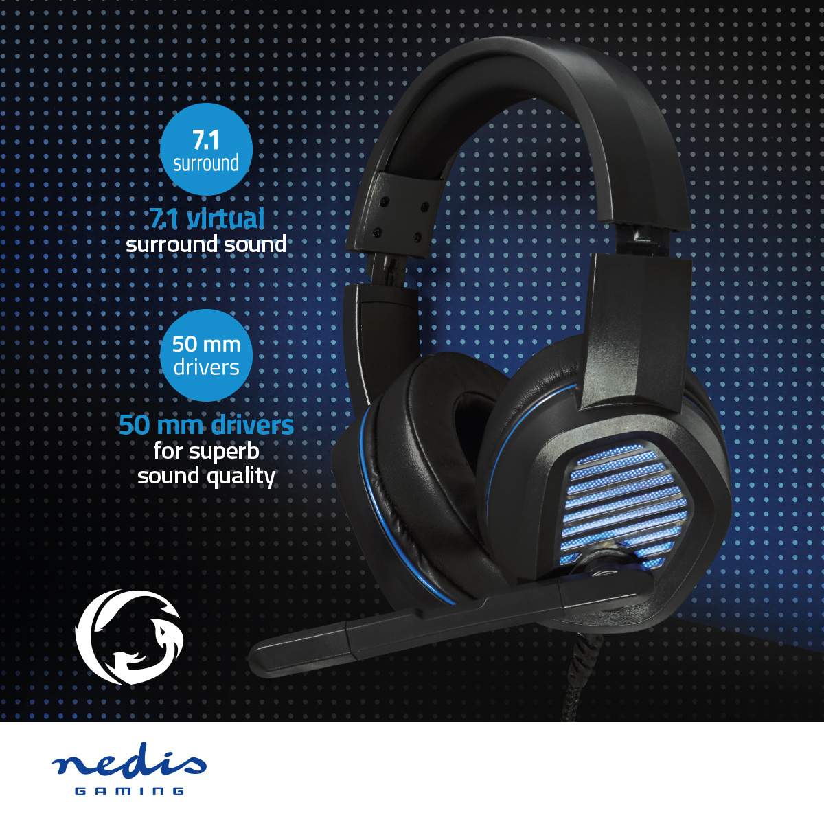 Nedis Gaming over-ear PC headset | surround | LED | USB-A | 2,1 meter - Afbeelding 6