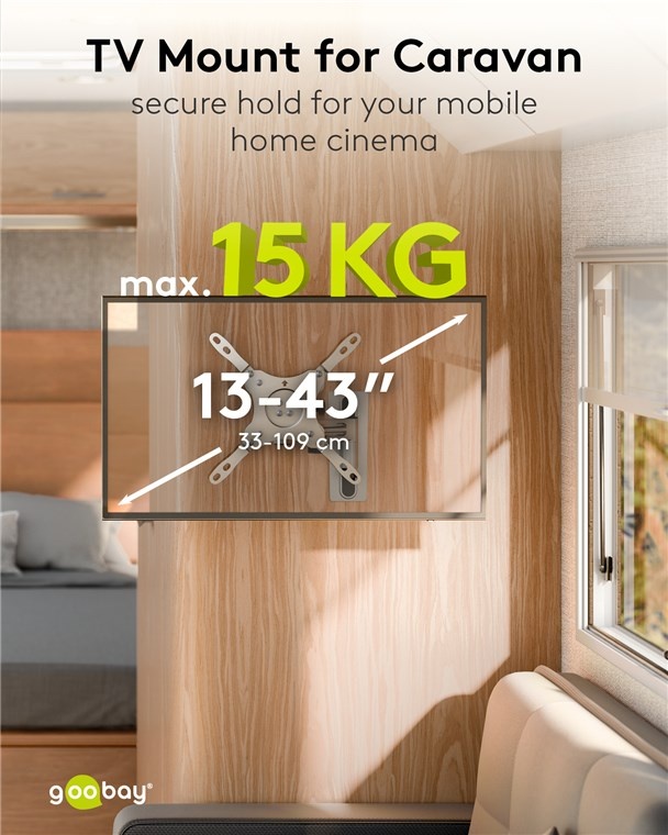 Goobay caravan muurbeugel voor schermen tot 43 inch | full motion | 2 draaipunten - Afbeelding 2
