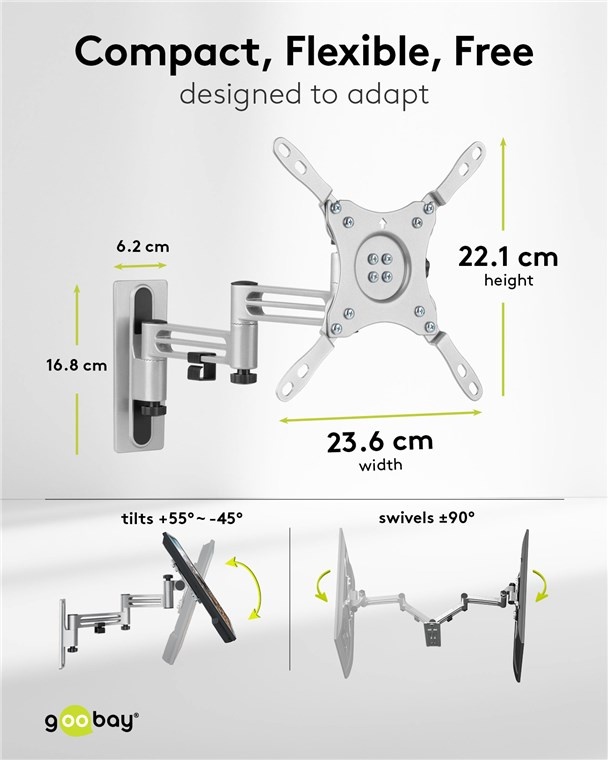 Goobay caravan muurbeugel voor schermen tot 43 inch | full motion | 3 draaipunten - Afbeelding 3