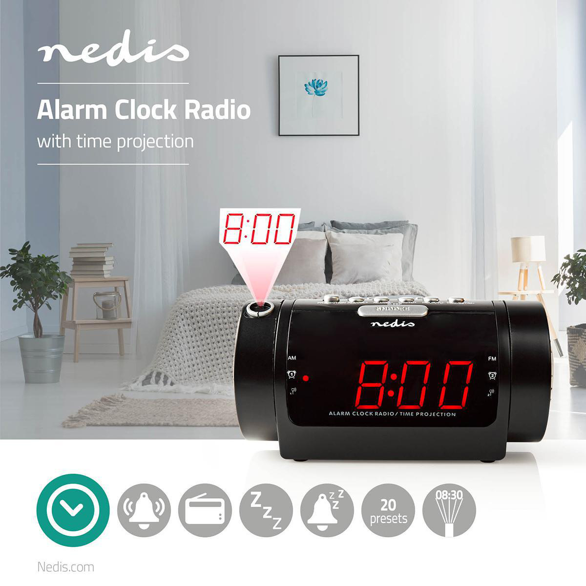 Nedis digitale wekkerradio | tijdprojectie | AM/FM-radio | zwart - Afbeelding 7