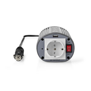 Omvormer Gemodificeerde Sinusgolf | Ingangsvoltage: 12 V DC | Apparaat stroomoutput: Type F (CEE 7/3) / USB-A | 230 V AC 50 Hz | 150 W | Piekvermogen: 300 W | Sigarettenaansteker | Zilver