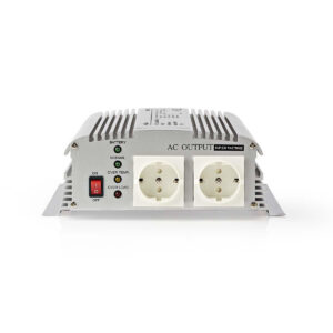 Omvormer Gemodificeerde Sinusgolf | Ingangsvoltage: 12 V DC | Apparaat stroomoutput: Type F (CEE 7/3) | 230 V AC 50 Hz | 1000 W | Piekvermogen: 2400 W | Accuklemmen | Zilver