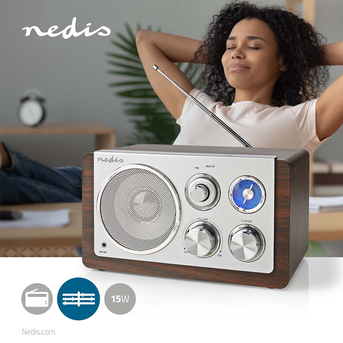 Nedis FM tafelradio | 15W | bruin - Afbeelding 6