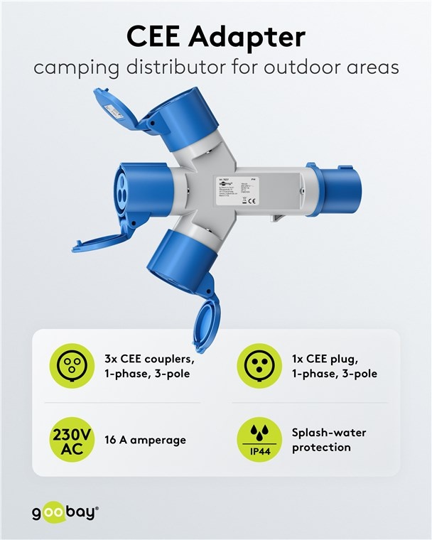 Camping stroomverdeler | 3-voudig | CEE 3-pins 230V/16A | IP44 - Afbeelding 2
